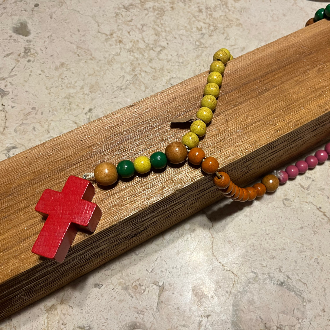 Large Wooden Cross Multicolor Necklace