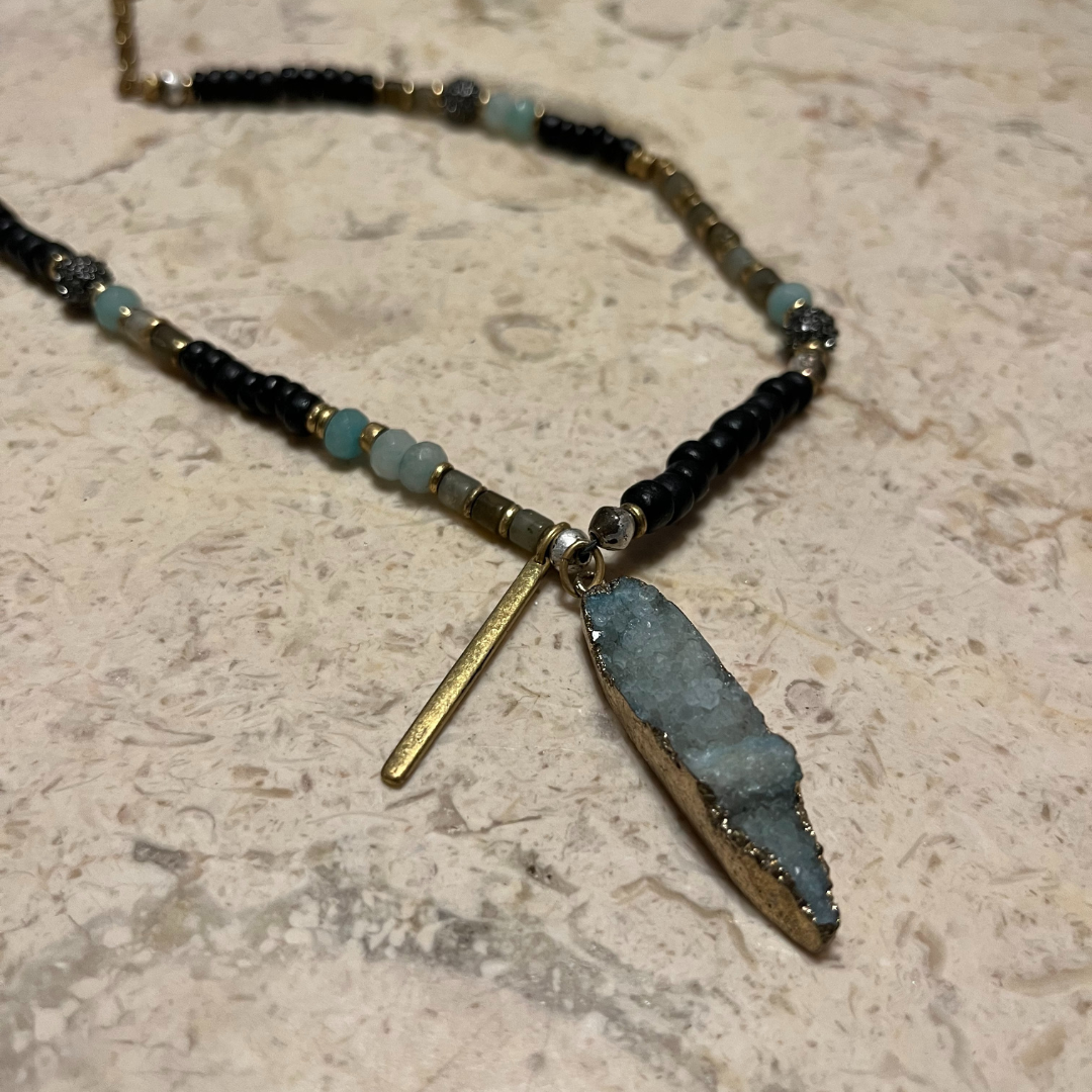 Stella and Dot Extra Long Druzy Beaded Necklace