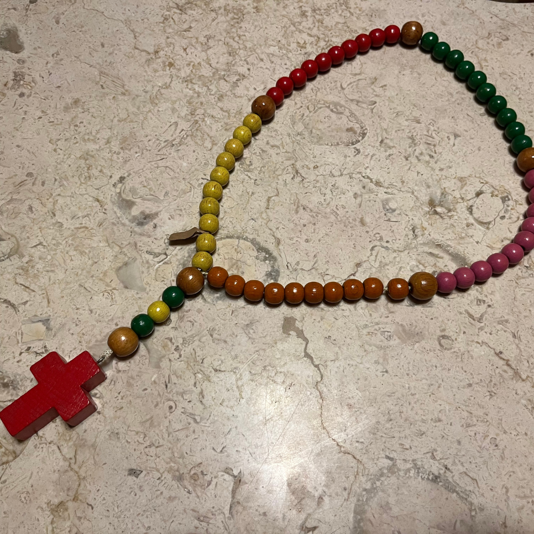 Large Wooden Cross Multicolor Necklace
