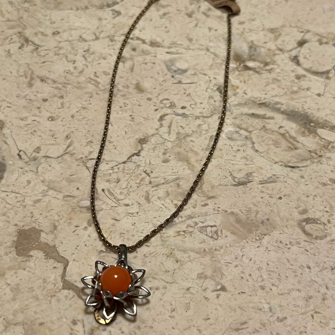 Vintage Flower Necklace with Orange Bead