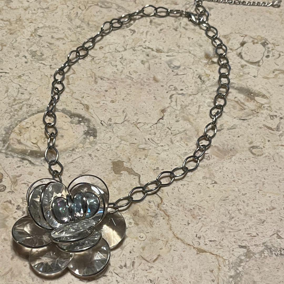 Iridescent Rose Necklace with Link Chain